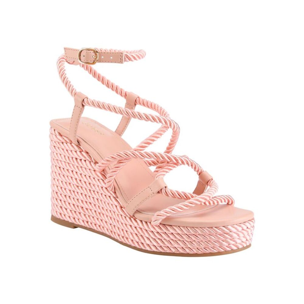 GUESS Womens Pink Rope 1" Platform Natesha Round Toe Wedge Heeled Sandal 6.5 M